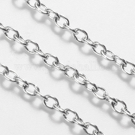 アイアン製アズキチェーン  溶接されていない  スプールで  オーバル  無鉛の  プラチナカラー  3x2x0.5mm  約32.8フィート（10m）/ロール&nbsp;X-CH-S079-P-LF-1