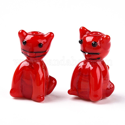 手作りランプワークビーズ  猫の形  レッド  21x14.5x12.5mm  穴：1.8mm&nbsp;LAMP-T021-19C-1
