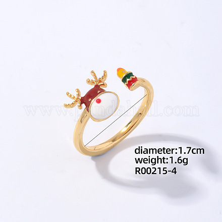 Christmas Deer Golden Brass Open Cuff Ring EG7863-1-1