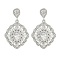 Brass Micro Pave Cubic Zirconia Dangle Stud Earrings, Pave Cluster Earring, Flower, Platinum, Clear, 38.5x24.5mm