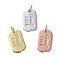 Brass Pendants, Long-Lasting Plated, Rectangle, with WordGood Luck, Real 18K Gold Plated, Mixed Color, 15x9x1mm, Hole: 3mm