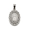 304 Stainless Steel Pendants, with Rhinestone, Religious Theme, Lady of Guadalupe Charm, Stainless Steel Color, Oval, 27x18x3mm, Hole: 3.5x7mm
