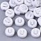 Plating Acrylic Beads, Silver Metal Enlaced, Horizontal Hole, Flat Round with Letter, White, Letter.U, 7x4mm, Hole: 1.2mm, about 3600pcs/500g.