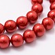 シェルパールビーズ連売り  ラウンド  グレードA  レッド  8mm  穴：1mm  約47個/連  15.5インチ&nbsp;BSHE-L026-08-8mm-3