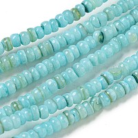 染め天然淡水シェルビーズ連売り  ロンデル  淡いターコイズ  1~4.5x4~4.5x2~4.5mm  穴：0.5mm  約159個/連  15.12''（38.4センチメートル）&nbsp;BSHE-G039-07C