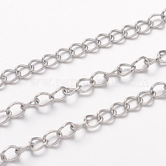 Tarnish Resistant 304 Stainless Steel Twisted Chains, Curb Chains, Soldered, with Spool, Stainless Steel Color, 4x3x0.6mm, about 32.8 Feet(10m)/roll