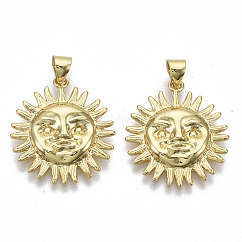 Brass Pendants, Nickel Free, Sun, Real 16K Gold Plated, 22.5x20x3.5mm, Hole: 3.5x4mm