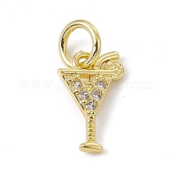 Brass Micro Pave Cubic Zirconia Charms, Cadmium Free & Lead Free, with Jump Rings, Cocktail Drink Charms, Golden, 10.5x7x1mm, Hole: 3.4mm