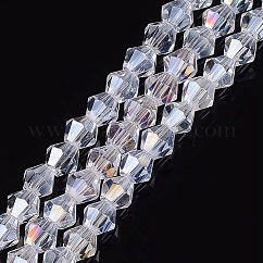 Glass Beads Strands, AB Color Plated, Faceted, Bicone, Clear AB, 4x4mm, Hole: 0.8~1mm, about 75~78pcs/strand, 28~29cm