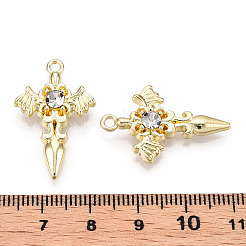 ラインストーン ペンダント付き合金  鉛フリー＆ニッケルフリー＆カドミウムフリー  剣  ライトゴールド  28x18x6mm  穴：1.8mm&nbsp;PALLOY-N176-12KCG-NR