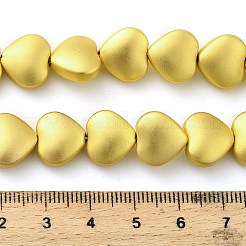 電気メッキガラスビーズセット  ハート  マット黄金  11x12.5x6mm  穴：1mm  約37個/連  16.14''（41センチメートル）&nbsp;EGLA-H109-12H-04