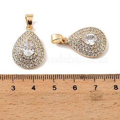 真鍮と透明キュービックジルコニアのペンダント  ティアドロップチャーム  18KGP本金メッキ  23x16x5.5mm  穴：6x4mm&nbsp;KK-G558-01G
