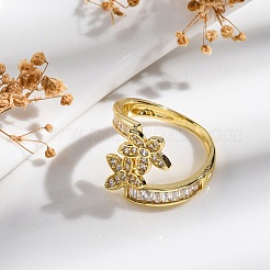 Rack Plating Brass Micro Pave Clear Cubic Zirconia Open Cuff Finger Rings for Women&nbsp;RJEW-M028-88G