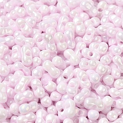 不透明色光沢ガラスシードビーズ  ピーナッツ  パールピンク  6x3.5x3mm  穴：1mm  約7258個/ポンド&nbsp;SEED-B001-01A-03