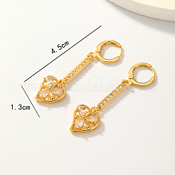 ファッショナブルなクラシックな真鍮のハートタッセルフープピアス  クリアキュービックジルコニア  18KGP本金メッキ  45x13mm&nbsp;IX7410