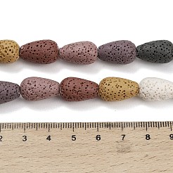 天然溶岩岩ビーズ連売り  染め  ティアドロップ  ミックスカラー  16~16.5x10mm  穴：1mm  約25個/連  16.14''（41センチメートル）&nbsp;G-G347-03A
