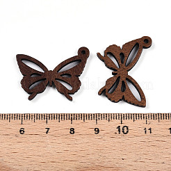 クルミ材の中空ペンダント  蝶のチャーム  染色されていない  シエナ  32.5x28.5x2.5mm  穴：1.6mm&nbsp;WOOD-G018-08-1
