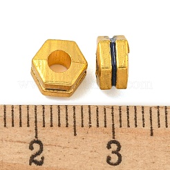 真鍮製エナメルビーズ  長持ちメッキ  鉛フリー＆カドミウムフリー  18KGP本金メッキ  六角  ブラック  7x7x4mm  穴：2.5mm&nbsp;KK-P277-44G-03