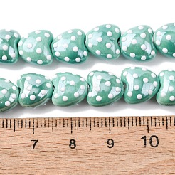 手作りの陶器ビーズ  ハートの水玉模様  光沢釉の磁器  ターコイズ  10x10x7mm  穴：1.8mm  約40個/連  14.37''（36.5センチメートル）&nbsp;PORC-K010-07B