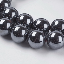 磁気無し合成ヘマタイトビーズ  AAグレードのラウンドビーズ  ブラック  12mm  穴：1.2mm  約34個/連  16インチ&nbsp;G-H1069-1