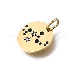 12星座 304ステンレススチール製エナメルペンダント  ラインストーン付き  フラットラウンドのチャーム  ゴールドカラー  乙女座チャーム  13x1mm  穴：4.5x2.5mm&nbsp;STAS-A148-01G-08