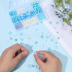 ABSプラスチック模造真珠とアクリルビーズ420個  混合図形  ディープスカイブルー  6~10x6~11x3~8.5mm  穴：1.4~2mm&nbsp;DIY-BM0001-80B