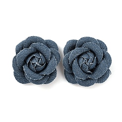 デニム生地の花  ジーンズ生地 カメリア  縫製装飾品  diyの衣装アクセサリー  マリンブルー  41x38x14mm&nbsp;DIY-WH0409-39B
