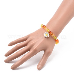 4 個 4 スタイル アクリル ラウンド ビーズ ストレッチ ブレスレット セット  花と蜂とハニカムと蝶の合金エナメル チャーム スタッカブル ブレスレット 女性用  ドジャーブルー  チャーム：15~21x11~17x1.5~3mm  内径：2-1/4インチ（5.7cm）  1個/スタイル&nbsp;BJEW-JB08926-01