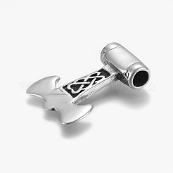 304ステンレスペンダント  トールのハンマー  アンティークシルバー  35x27x8mm  穴：6mm&nbsp;STAS-F158-52AS