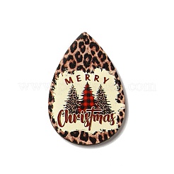 片面プリントウッドビッグペンダント  クリスマスティアドロップチャーム  シエナ  54x36.5x2.4mm  穴：2mm&nbsp;X-WOOD-H102-03E