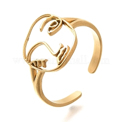 Hollow Human Face 304 Stainless Steel Open Cuff Rings for Women&nbsp;LS-RJEW-M046-03G
