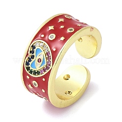 Brass Micro Pave Cubic Zirconia Enamel Cuff Rings for Women&nbsp;RJEW-L113-019G-02