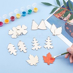 DIYダングルピアス作成キット  真鍮製のピアスフック付き  未完成の木の葉のペンダント  銀  ペンダント：64ピース/セット&nbsp;DIY-SC0011-06