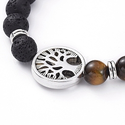 Natural Lava Rock & Tiger Eye Beads Adjustable Braided Bracelets&nbsp;BJEW-JB04987-04