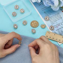 10穴合金ガラスボタン1個  花  ゴールドカラー  透明  16.5x17x9.5mm  穴：2mm&nbsp;BUTT-FG0001-50B