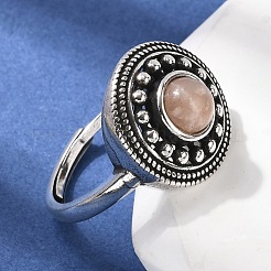 天然宝石の指輪  ラウンド  真鍮製リング  アンティークシルバー  16.5mm  内径：18mm&nbsp;RJEW-A084-07AS