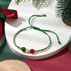 3Pcs 3 Styles Christmas 8mm Round Dyed Natural Malaysia Jade & Natural Carnelian & Glass Seed Beads Braided Bead Bracelets&nbsp;BJEW-MZ00070