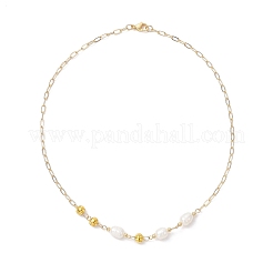 Natural Cultured Freshwater Pearl Rice Brass Paperclip Chain Necklaces&nbsp;NJEW-JN05379-01