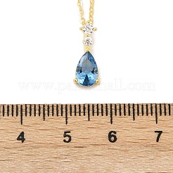 925 Sterling Silver Sapphire Rhinestone Teardrop Pendant Necklace for Women&nbsp;NJEW-V013-01G