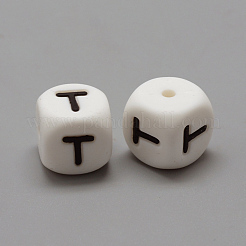 食品グレードの環境に優しいシリコーンビーズ  文字スタイル  キューブ  文字.t  12x12x12mm  穴：2mm&nbsp;SIL-R001-T
