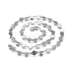 変色しにくい304ステンレススチールリンクチェーン  ハンダ付け  菱形  ステンレス鋼色  8.5x6x0.2mm&nbsp;CHS-I004-03P