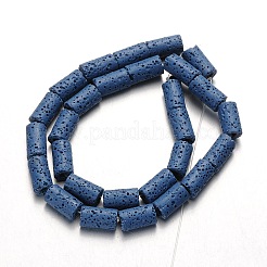 合成溶岩ロックビーズ連売り  コラム  染め  ブルー  14~15x8~8.5mm  穴：2mm  約27個/連  15.5インチ&nbsp;G-N0118-21