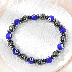 Handmade Evil Eye Lampwork Beads Stretch Bracelets&nbsp;BJEW-JB04461-02