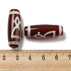 チベット風ジービーズ連売り  天然染めの瑪瑙ビーズ  ライス  レッド  富の神の模様  30x10mm  穴：2mm&nbsp;G-P526-A04