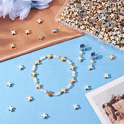 500個2色ccbプラスチックビーズ  クロス  プラチナ＆ライトゴールド  8x8x3.5mm  穴：1.4mm  250個/カラー&nbsp;CCB-TA0001-18