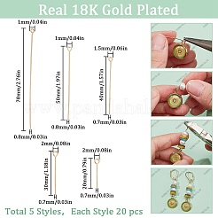100個5スタイルブラスアイピン  長持ちメッキ  18KGP本金メッキ  20~70mm  穴：1~2mm  ピン：0.7~0.8mm  20個/スタイル&nbsp;KK-SC0005-31