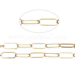 304ステンレススチールペーパークリップチェーンチェーン  スプールで  ハンダ付け  フラットオーバル  ゴールドカラー  20x8x1mm  約82フィート（25m）/ロール&nbsp;CHS-T003-25G
