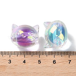 UVメッキレインボー虹色アクリルビーズ  二層ビーズ  猫の形  16x19.5x15.5mm  穴：3.5mm&nbsp;OACR-H112-15A
