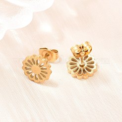 バレンタインデー用304ステンレススチール製スタッドピアス4ペア  花  ゴールドカラー  6.5~9.5x6.5~9.5mm&nbsp;EJEW-G469-01G-02
