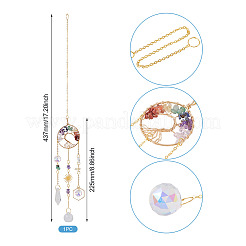 1Pc Wire Wrapped Alloy & Natural Mixed Stone Tree of Life Hanging Suncatchers&nbsp;HJEW-TA0001-46C